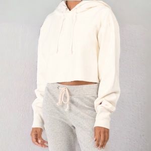 Champion Cropped Hoodie Reverse Weave Chalk White Heavyweight Sweatshirt Size M